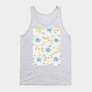 White Roses Blue Forget Me Nots Polka Dots on Grey Abstract Floral Tank Top